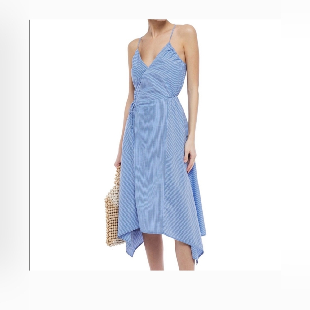 JOIE HEPZIBAH STRIPED CHAMBRAY WRAP ASYMMETRIC DRESS